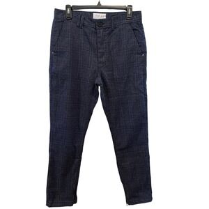I Love Ugly Smart Zespy Pant Mens Small Navy Blue Plaid Tapered Ankle Zip